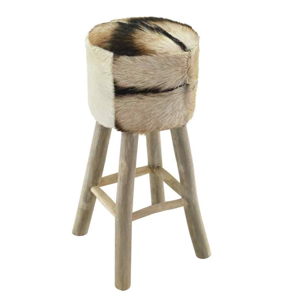 Barhocker Ziegenleder und Teak Massivholz