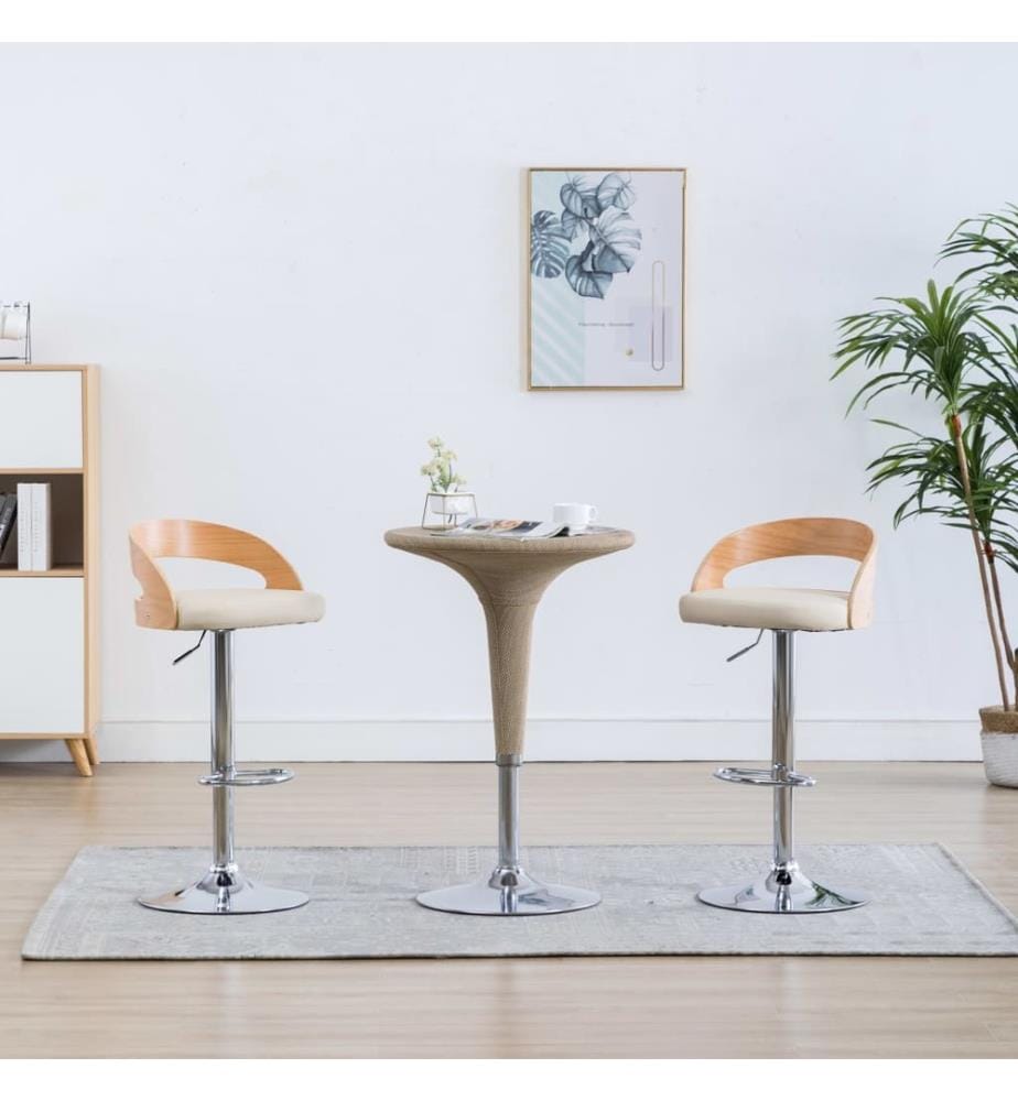 Barhocker 2 Stk. Cremeweiss Kunstleder und Bugholz