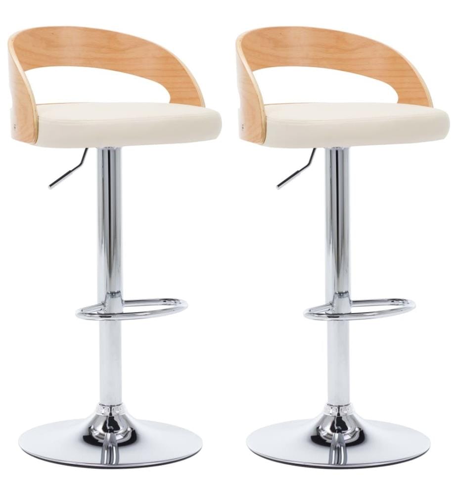 Barhocker 2 Stk. Cremeweiss Kunstleder und Bugholz