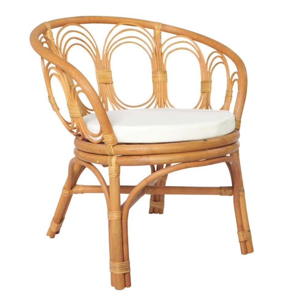 Esszimmerstuhl mit Kissen Hellbraun Rattan Leinen