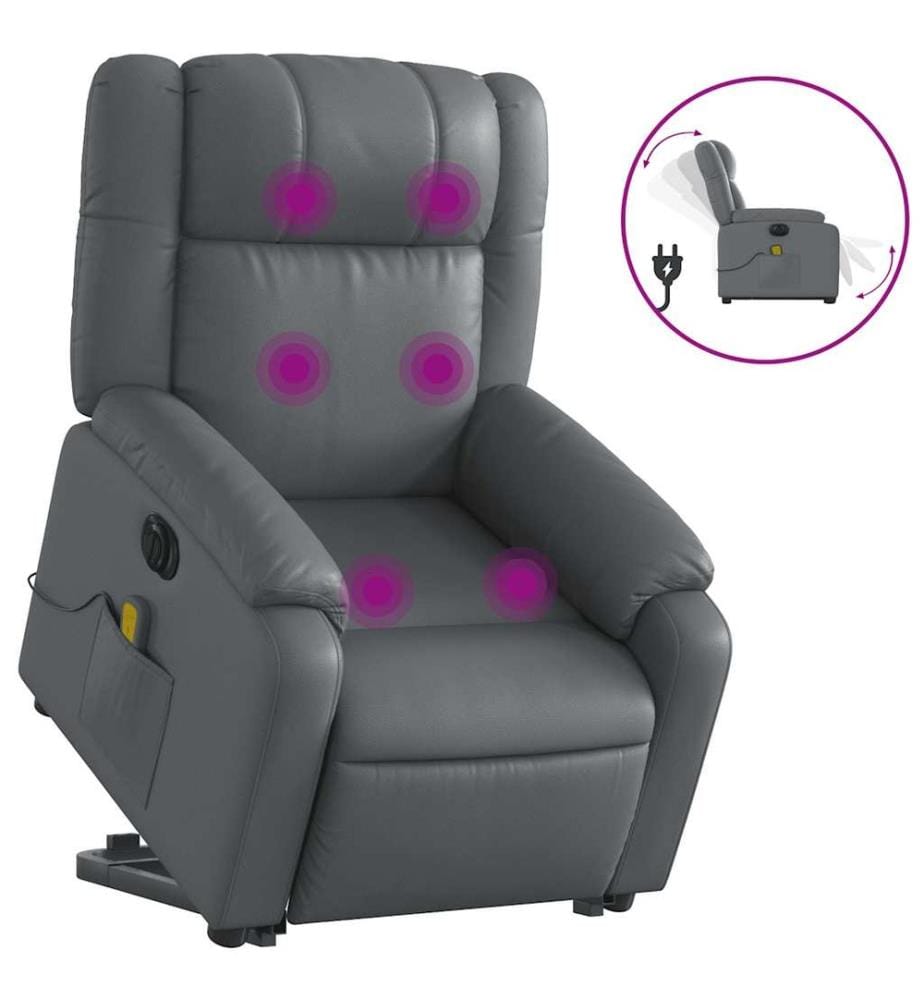 Massagesessel mit Aufstehhilfe Elektrisch Grau Kunstleder