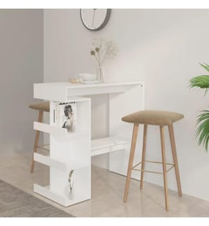 Table de bar avec étagère de rangement Blanc Bois d'ingénierie