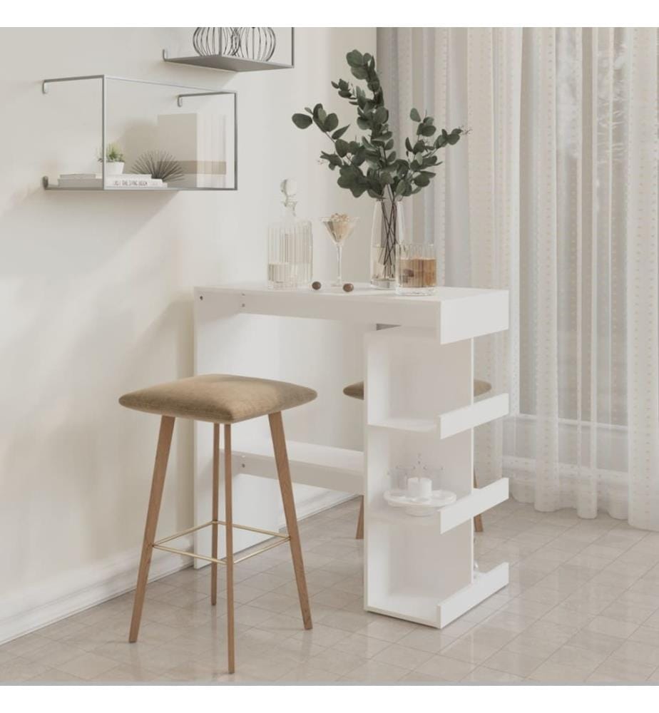 Table de bar avec étagère de rangement Blanc Bois d'ingénierie