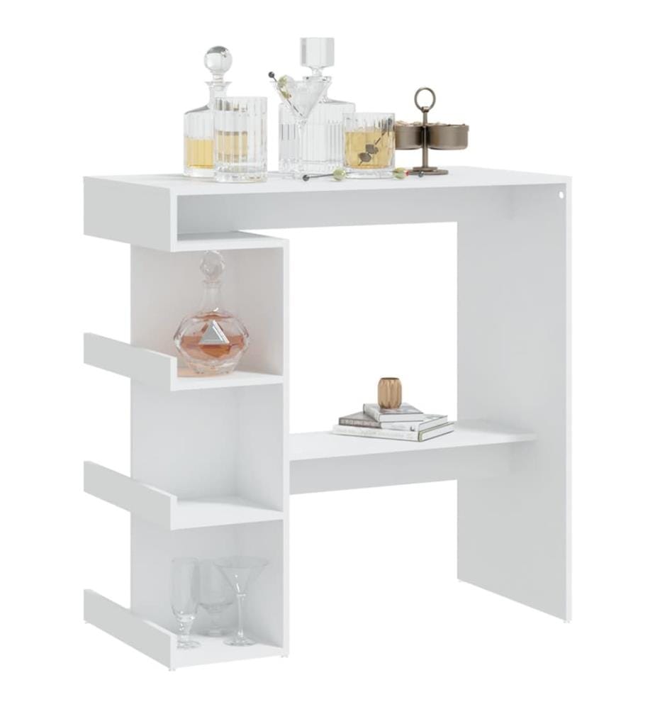 Table de bar avec étagère de rangement Blanc Bois d'ingénierie