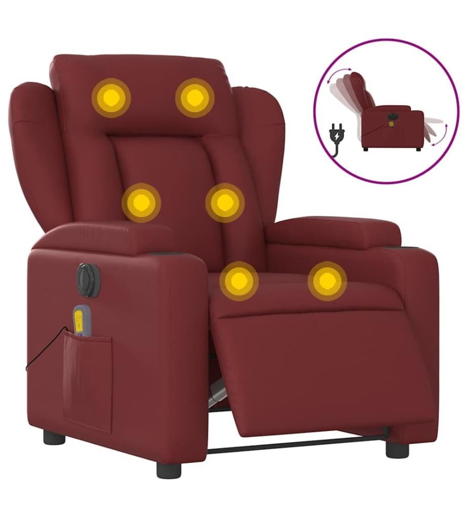 Massagesessel Elektrisch Weinrot Kunstleder