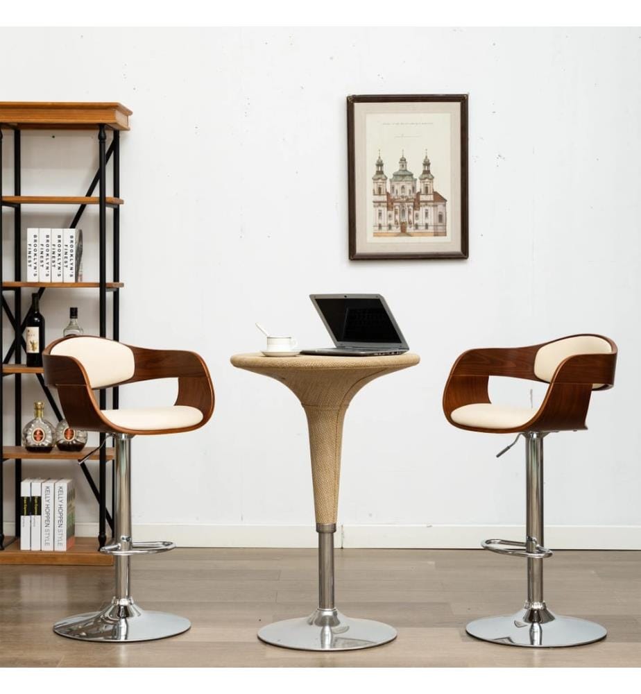 Barhocker 2 Stk. Creme Bugholz und Kunstleder