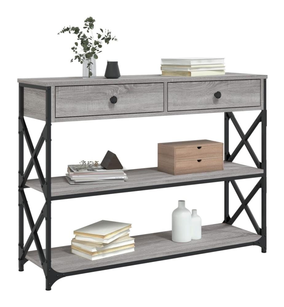Table console sonoma gris 100x28x75 cm bois d'ingénierie