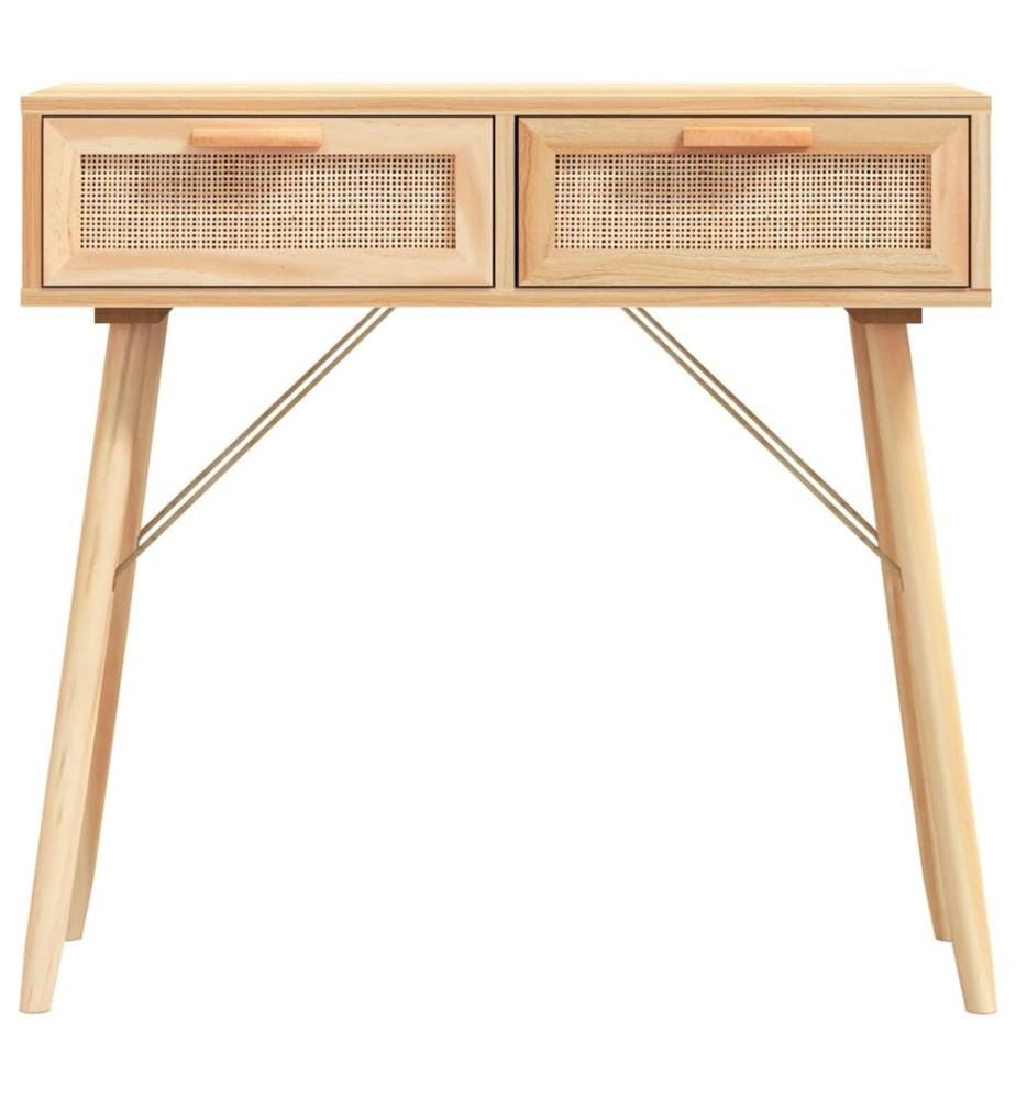Table console Marron 80x30x75 cm Bois massif pin /rotin naturel
