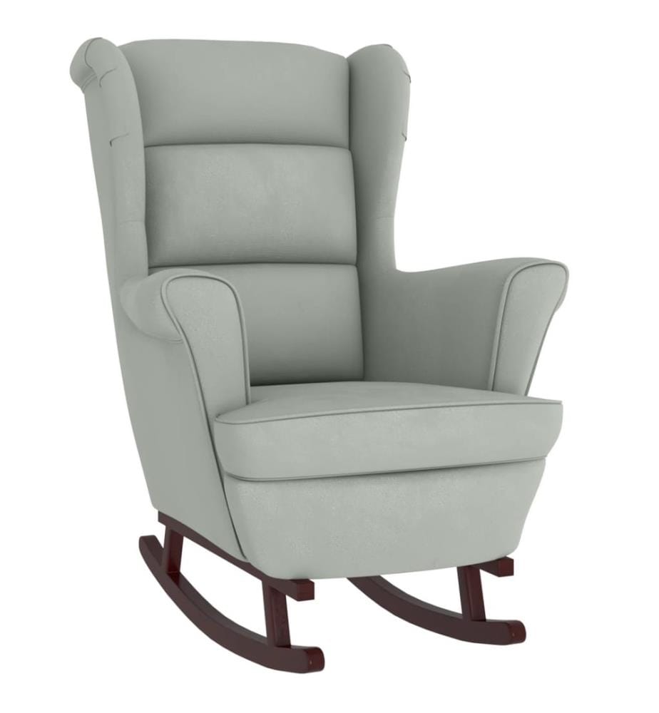 Fauteuil à bascule à oreilles en velours gris clair bois massif