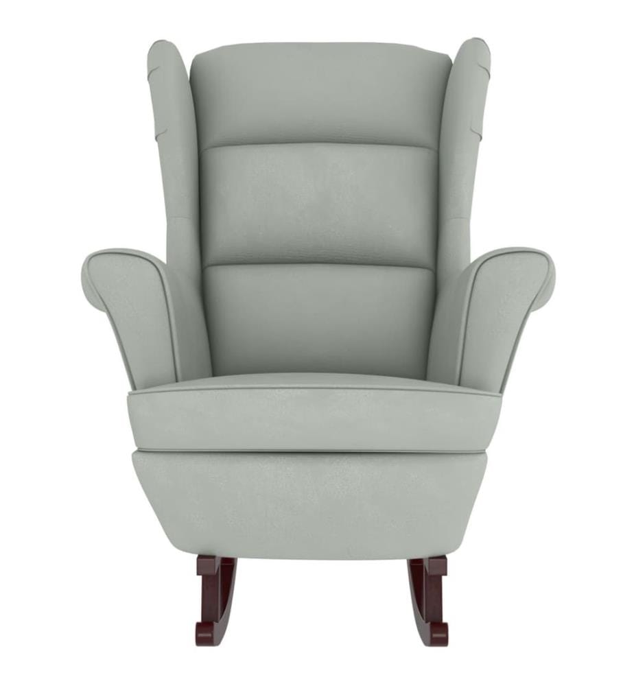 Fauteuil à bascule à oreilles en velours gris clair bois massif