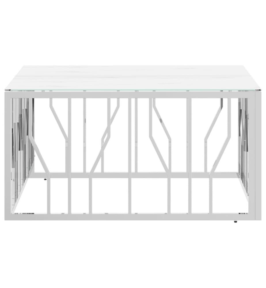 Table basse argenté 80x80x40 cm acier inoxydable et verre