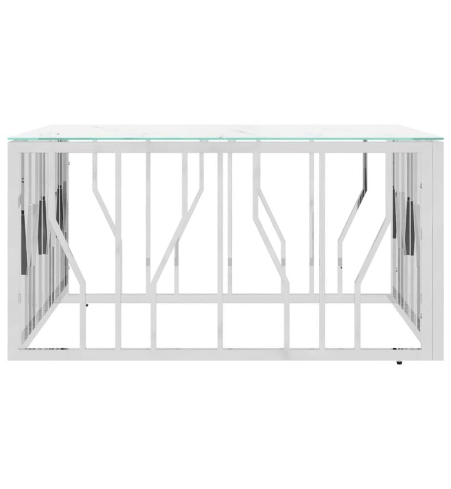Table basse argenté 80x80x40 cm acier inoxydable et verre