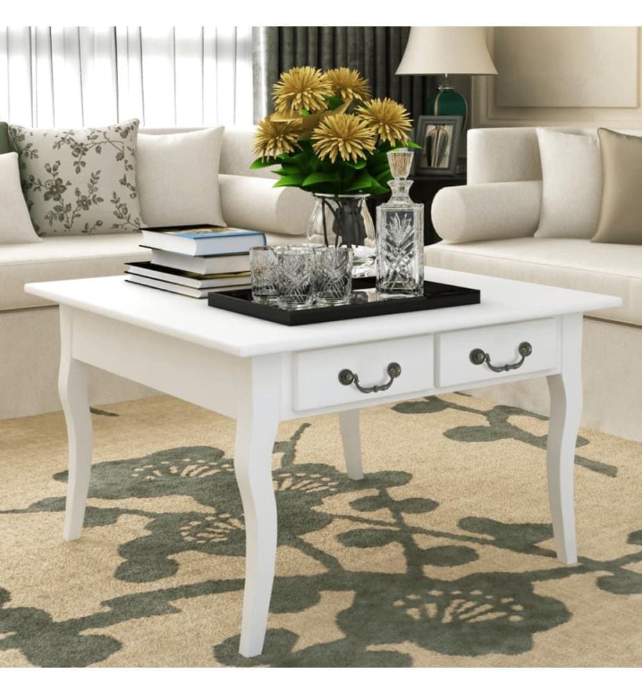 Table basse avec 4 tiroirs Blanc