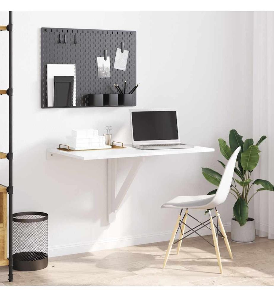 Table murale pliable Blanc brillant 100x60x56cm Bois ingénierie
