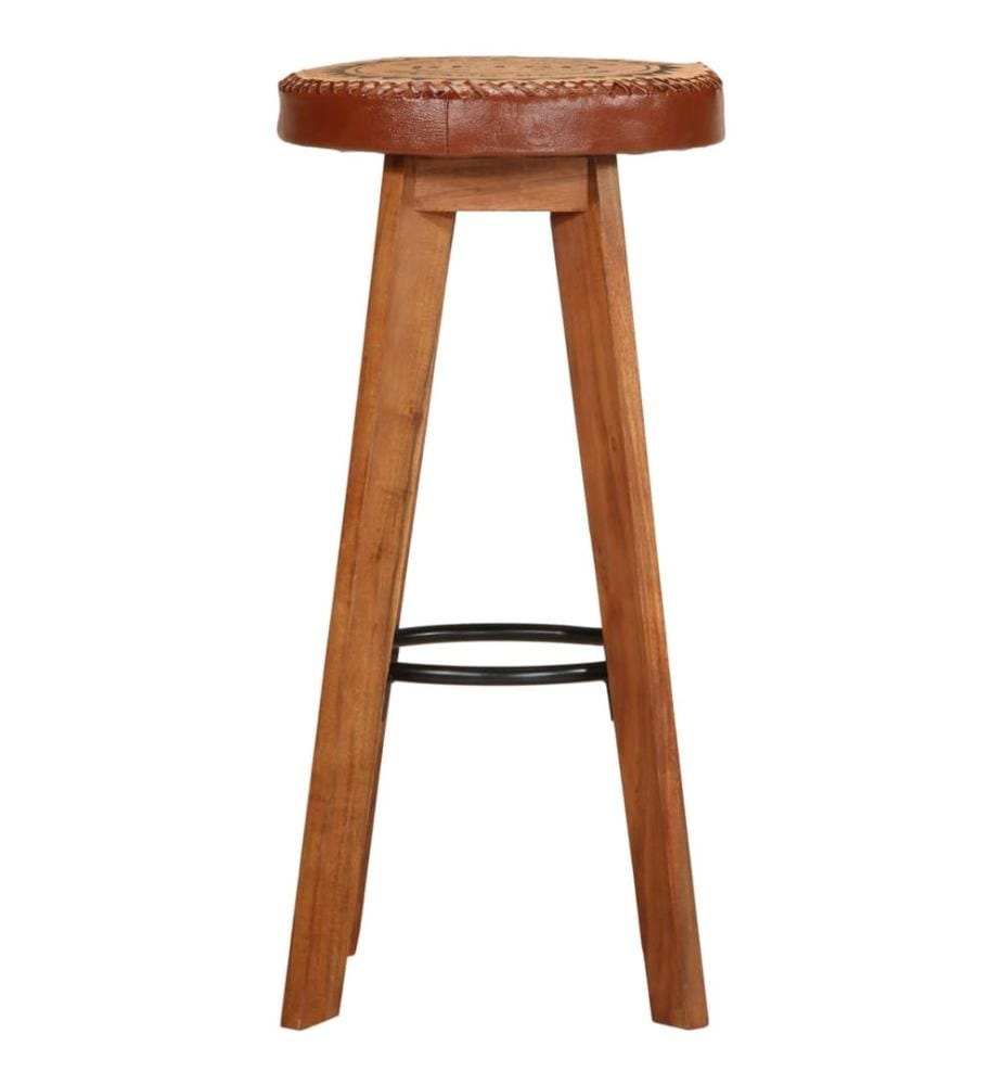 Tabourets de bar 2 pcs Cuir véritable et bois d'acacia solide