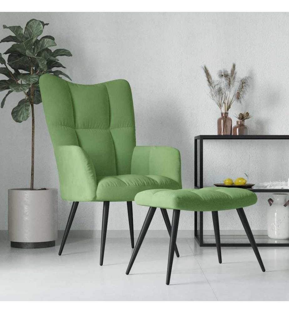 Relaxsessel mit Hocker Hellgrün Samt