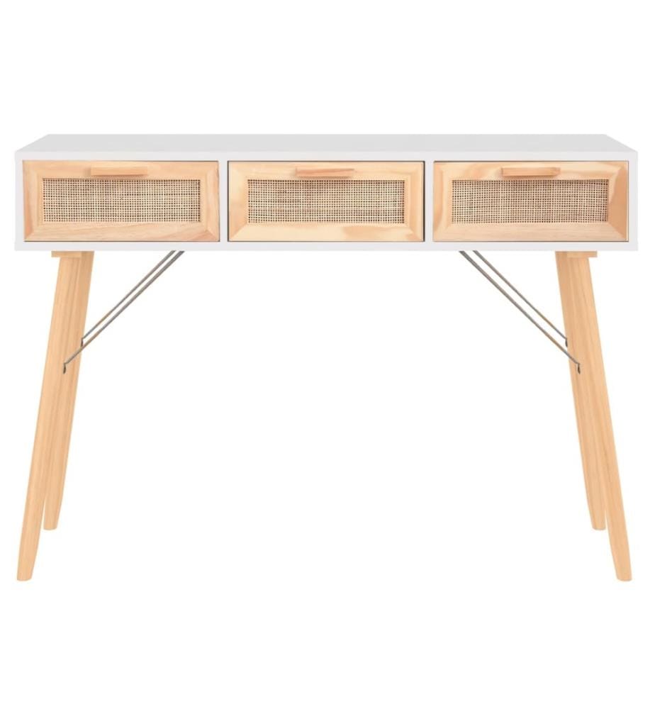 Table console Blanc 105x30x75 cm Bois massif pin /rotin naturel