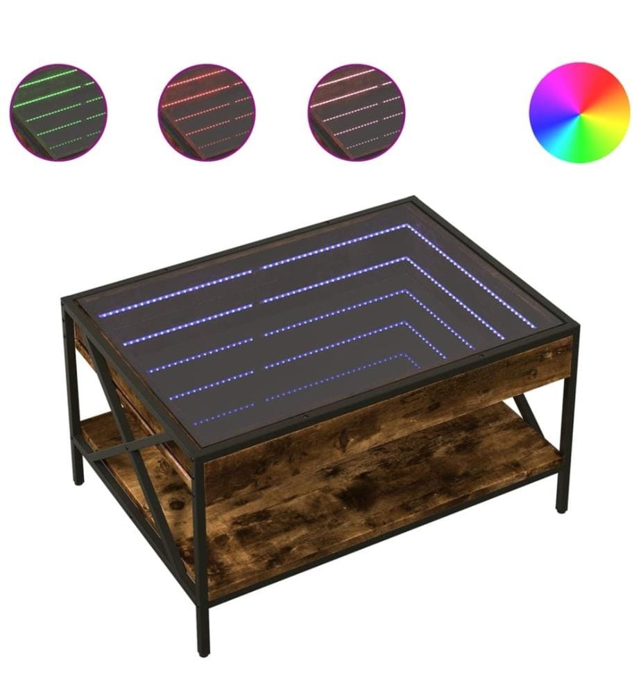 Table basse avec LED Infinity chêne fumé 70x50x38 cm