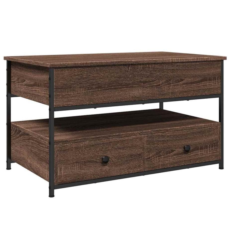 Table basse chêne marron 85x50x50 cm bois d'ingénierie et métal