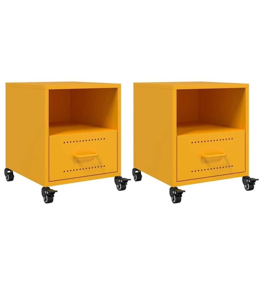 Tables de chevet 2 pcs jaune moutarde 36x39x43,5 cm acier