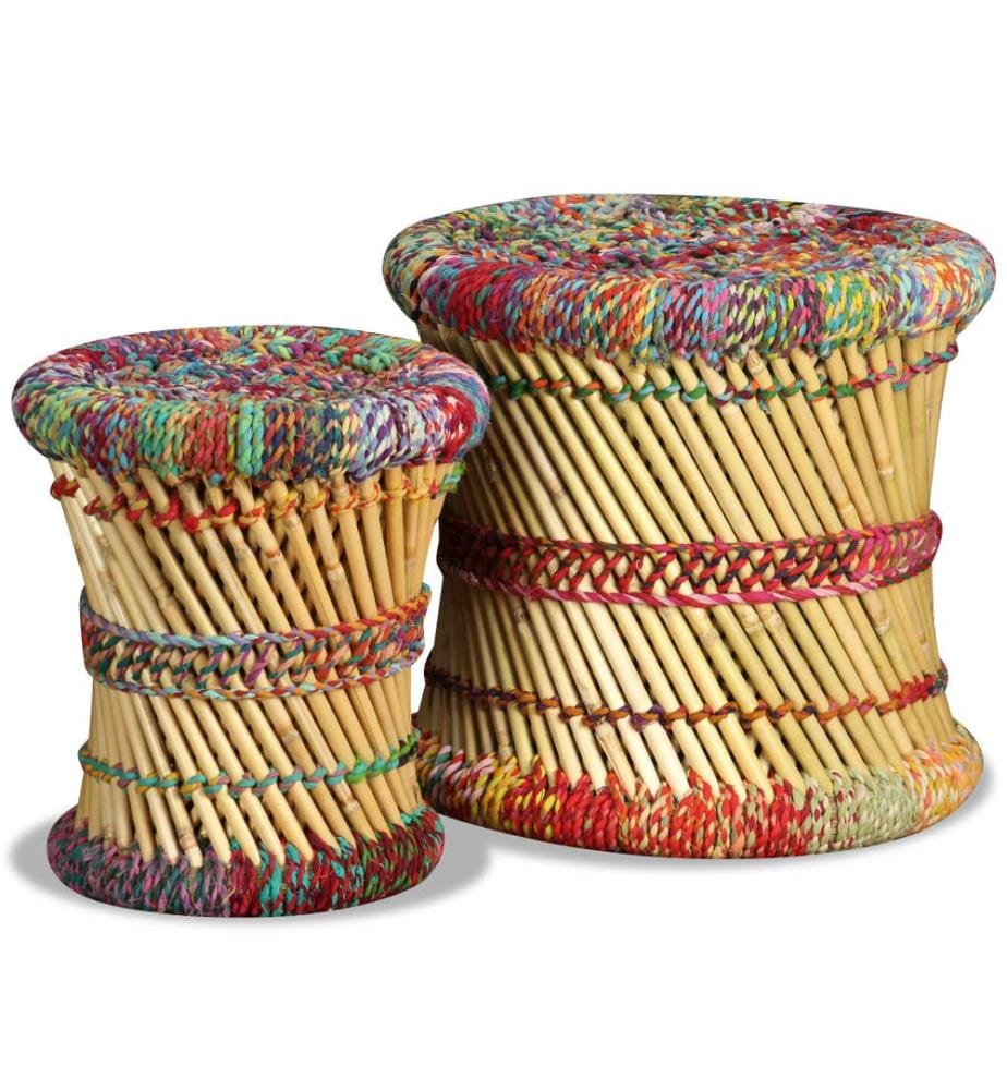 Hocker mit Chindi-Details 2 Stk. Mehrfarbig Bambus