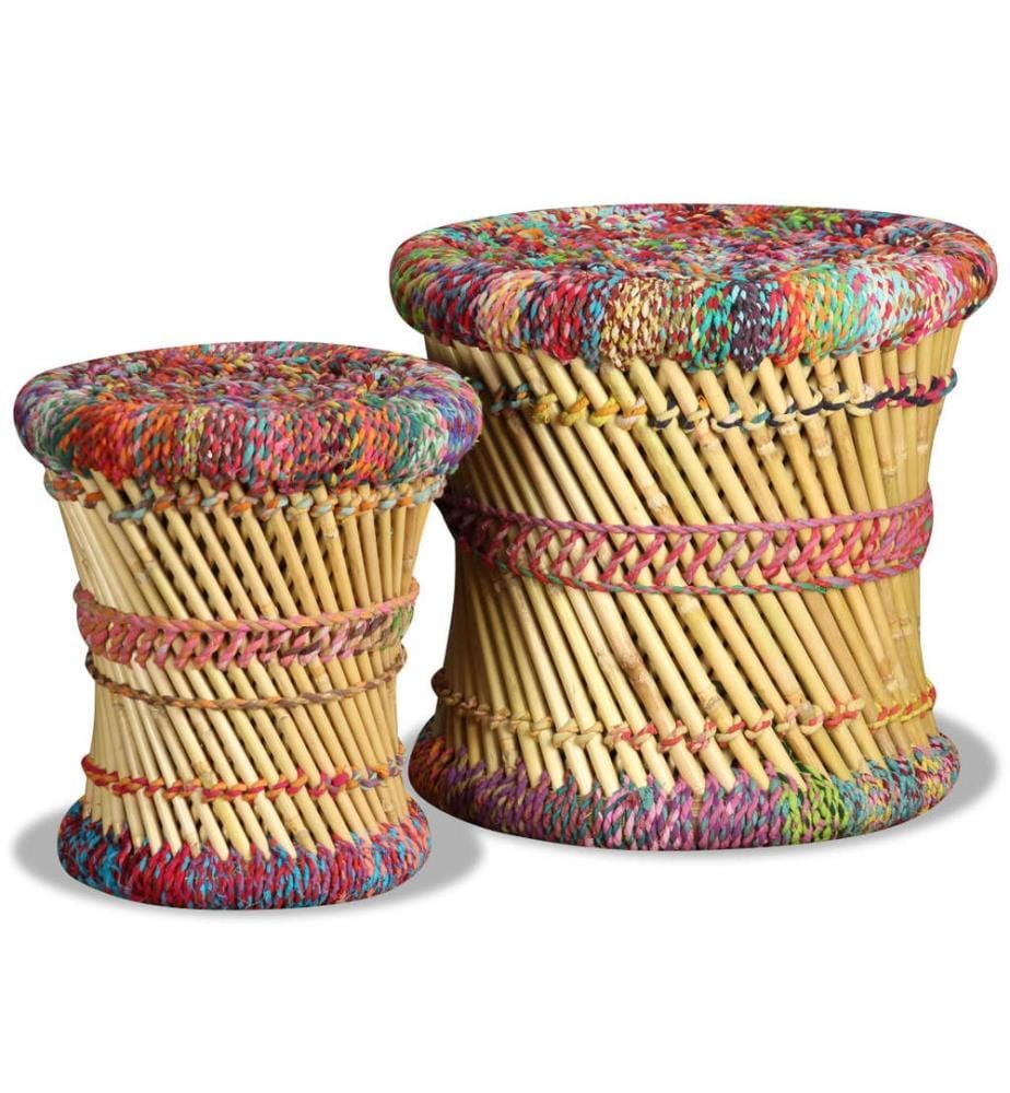 Hocker mit Chindi-Details 2 Stk. Mehrfarbig Bambus