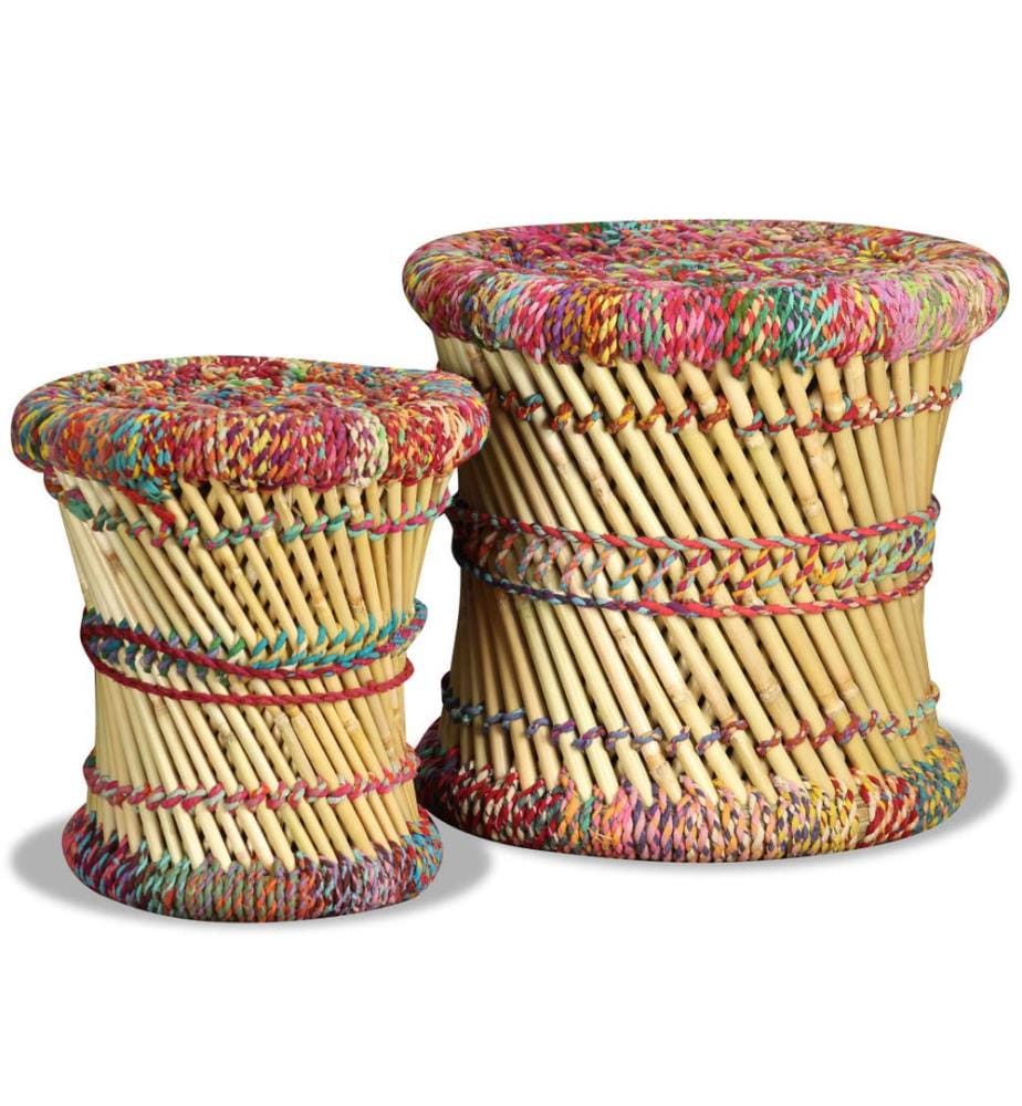 Hocker mit Chindi-Details 2 Stk. Mehrfarbig Bambus