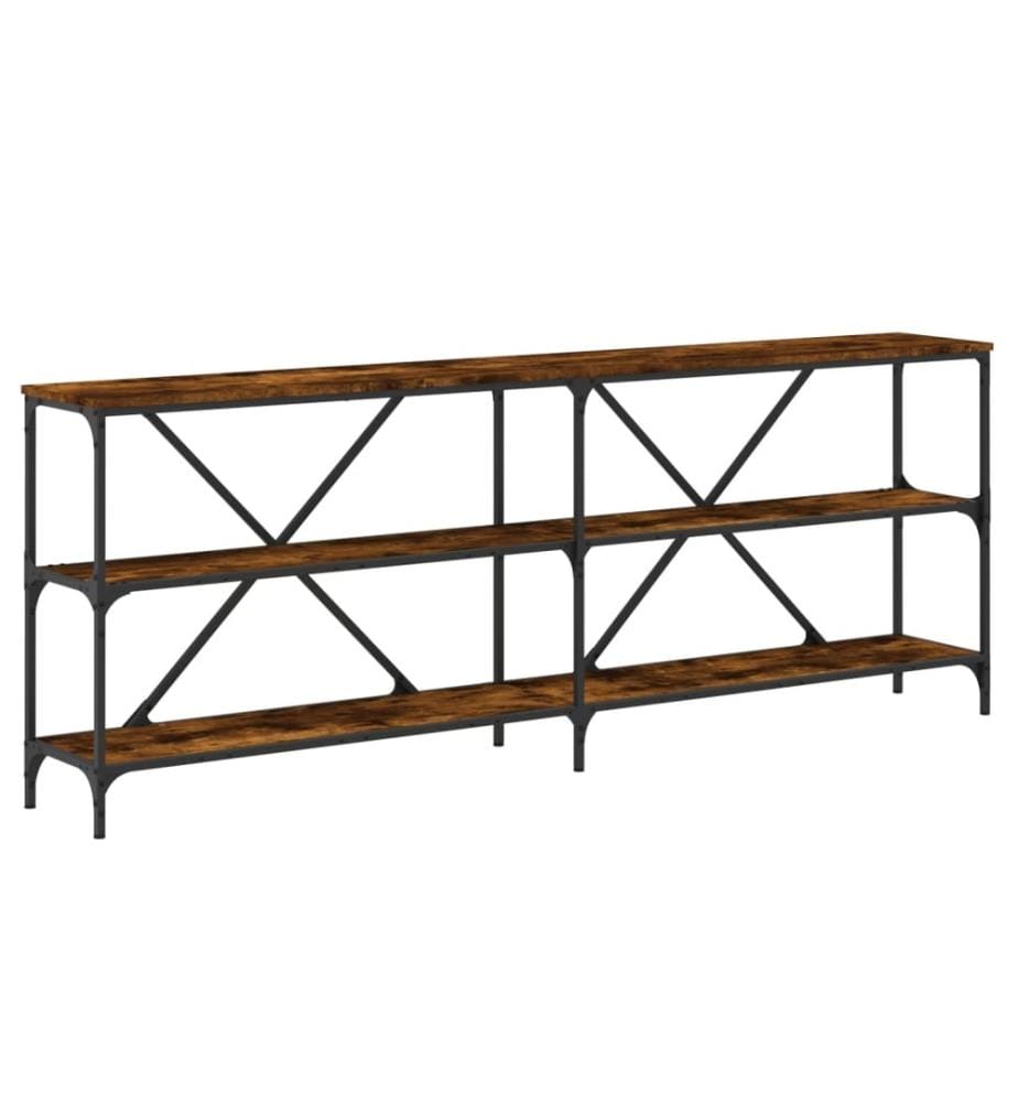 Table console chêne fumé 200x30x75 cm bois d'ingénierie et fer