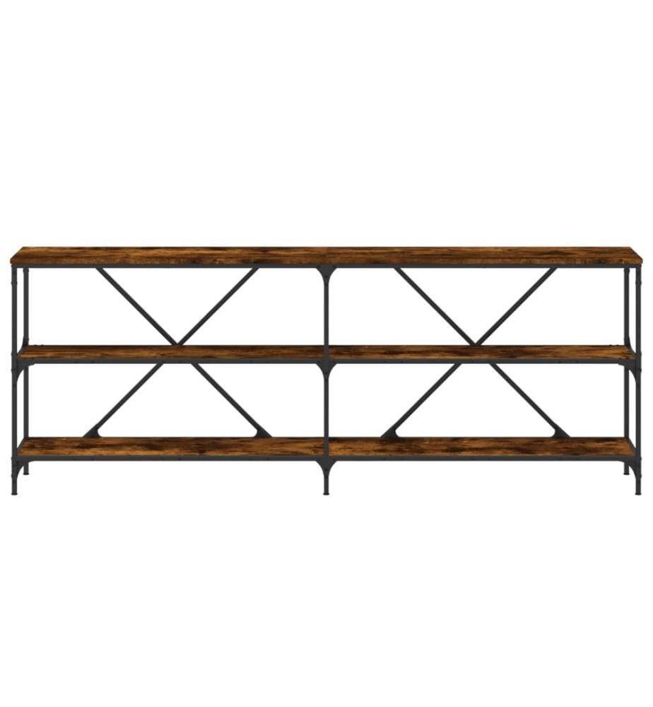 Table console chêne fumé 200x30x75 cm bois d'ingénierie et fer