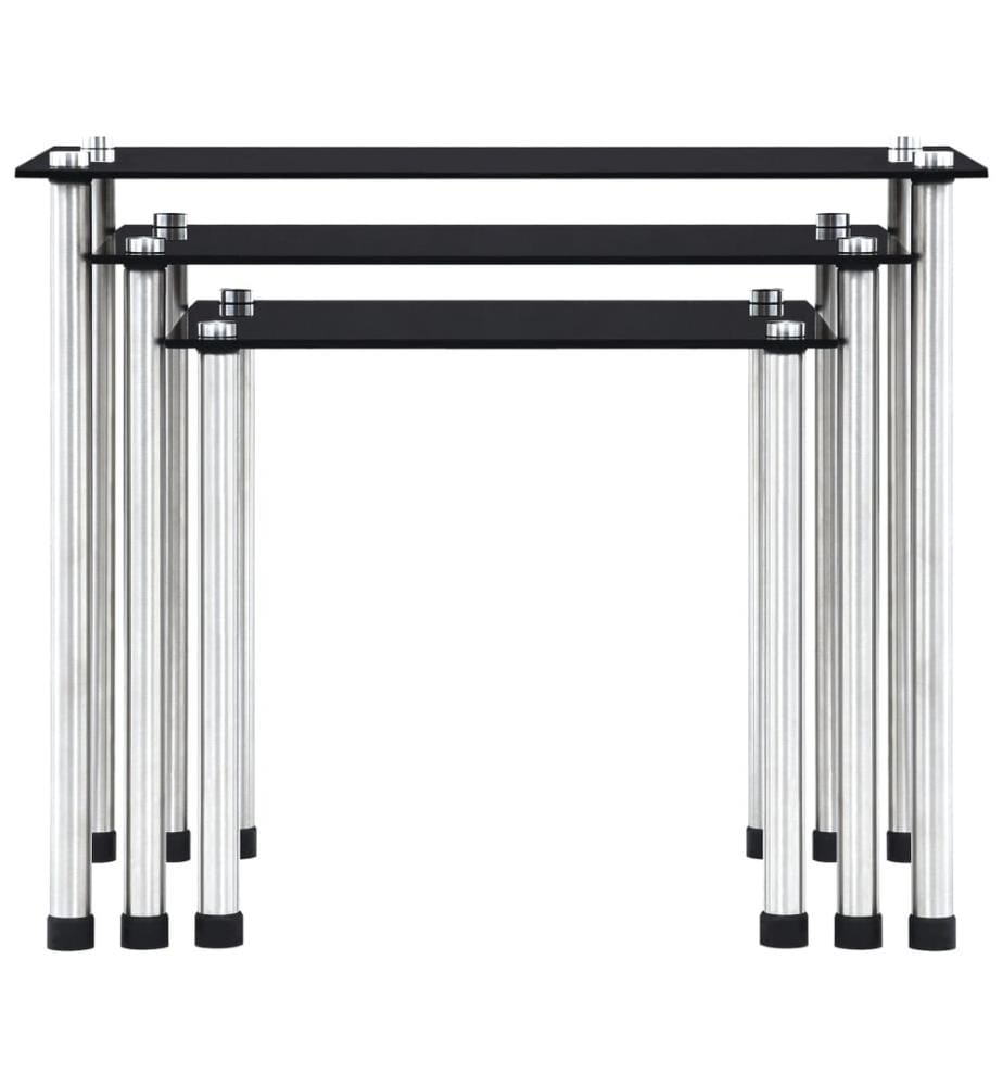 Tables gigognes 3 pcs Noir Verre trempé