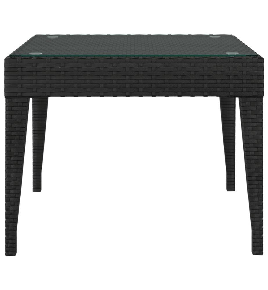 Table d'appoint noir 50x50x38 cm poly rotin et verre trempé
