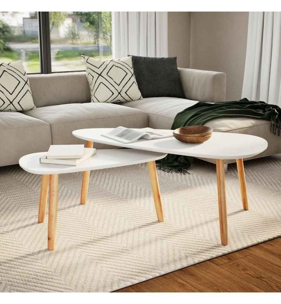 Ensemble de tables basses 2 pcs Bois de pin massif Blanc