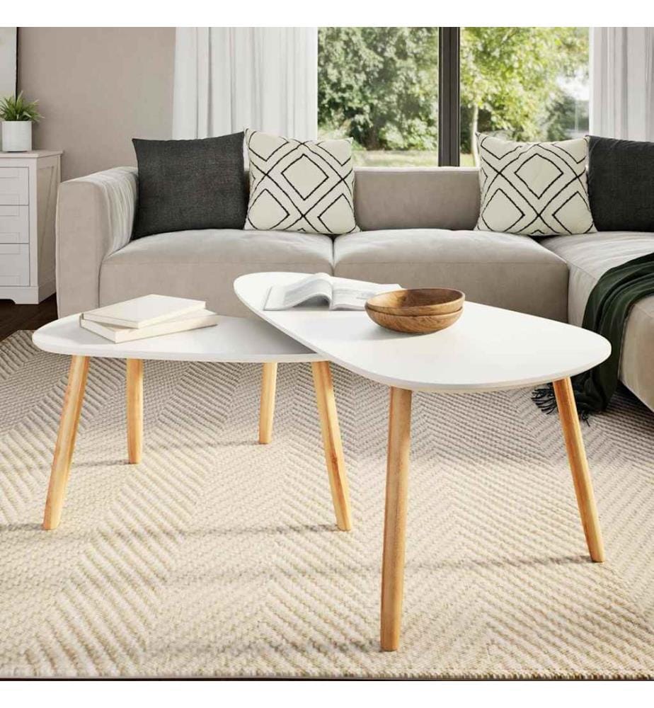 Ensemble de tables basses 2 pcs Bois de pin massif Blanc