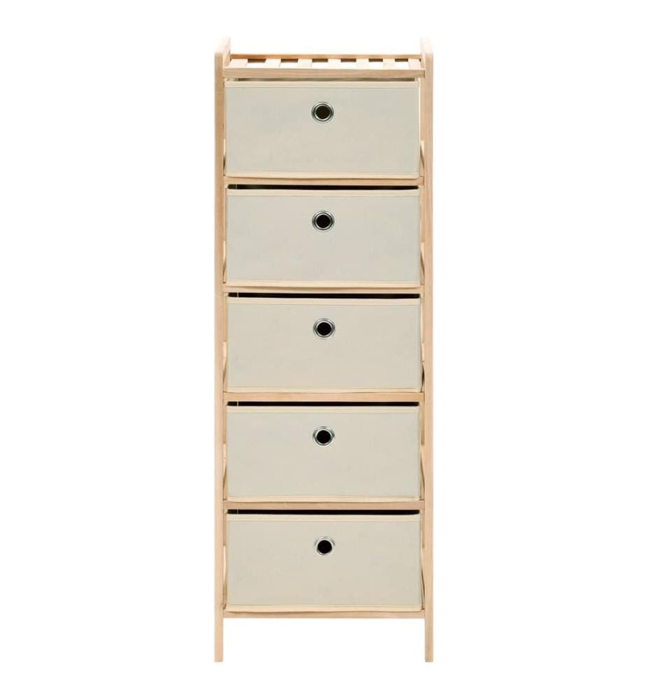 Korb-Kommode mit 5 Stoffkörben Zedernholz Beige