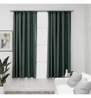 Verdunkelungsvorhänge Haken Leinenoptik 2 Stk. Grün 140x175 cm