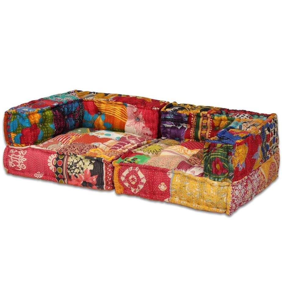 2-Sitzer Modularer Pouf Patchwork Stoff