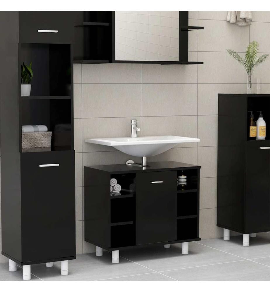 Badezimmerschrank Schwarz 60x32x53,5 cm Holzwerkstoff