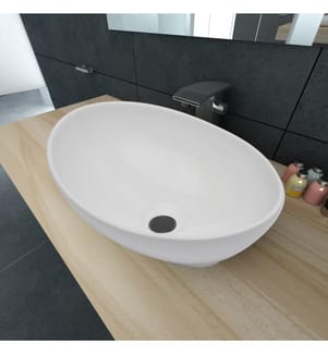 Luxus Keramik Waschbecken Oval Weiss 40 x 33 cm