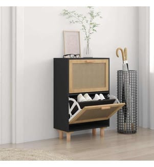 Schuhschrank Schwarz 52x25x80 cm Holzwerkstoff & Rattan Natur