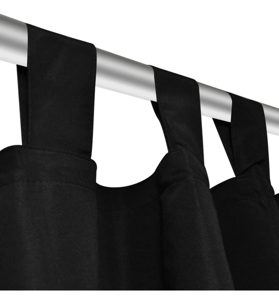 2 pcs Rideau à Passant Micro Satin Noir 140 x 225 cm