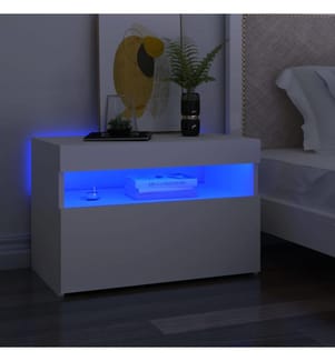 Nachttisch mit LED-Leuchten Weiss 60x35x40 cm Holzwerkstoff