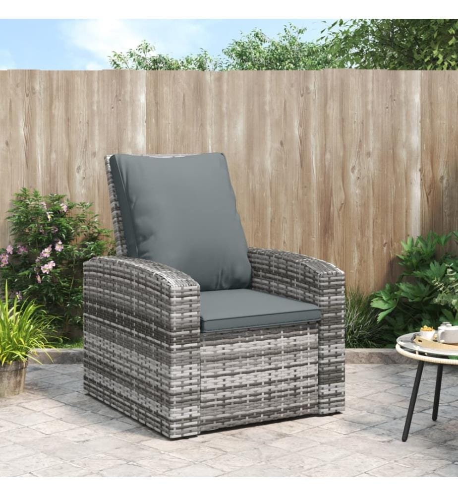 Gartensessel Verstellbar mit Kissen Grau Poly Rattan