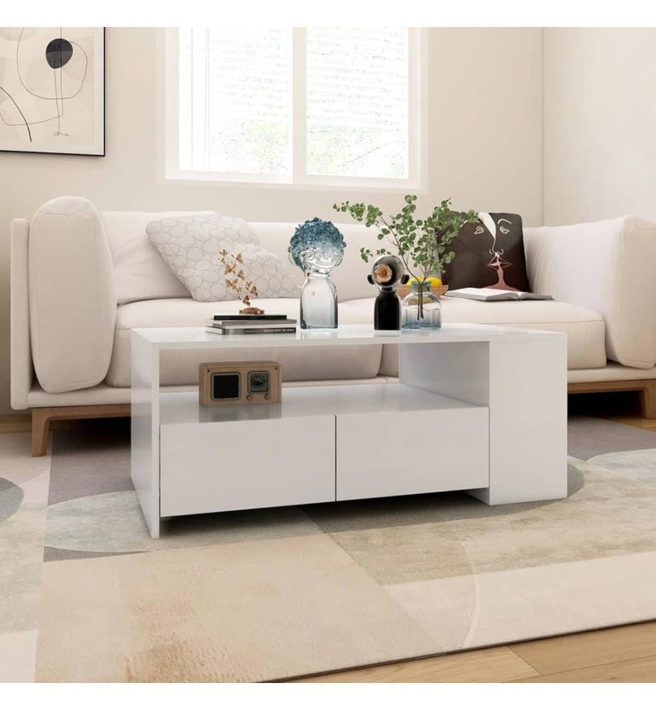 Table basse blanc 102x55x42 cm bois d'ingénierie