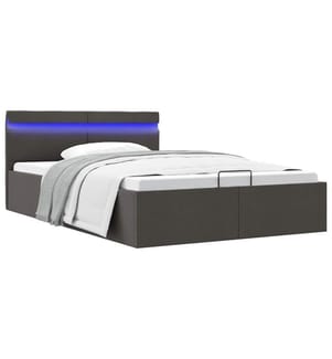 Bett mit Bettkasten Hydraulisch LED Dunkelgrau Stoff 140x200 cm