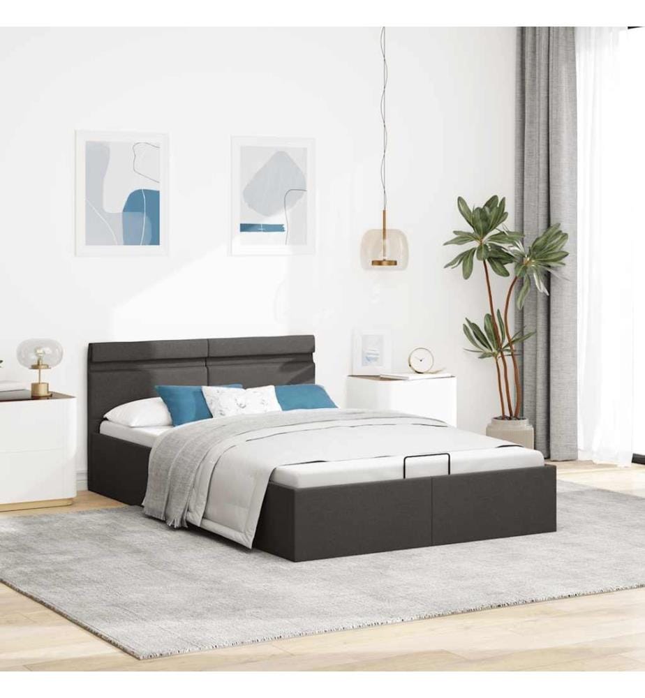 Bett mit Bettkasten Hydraulisch LED Dunkelgrau Stoff 140x200 cm