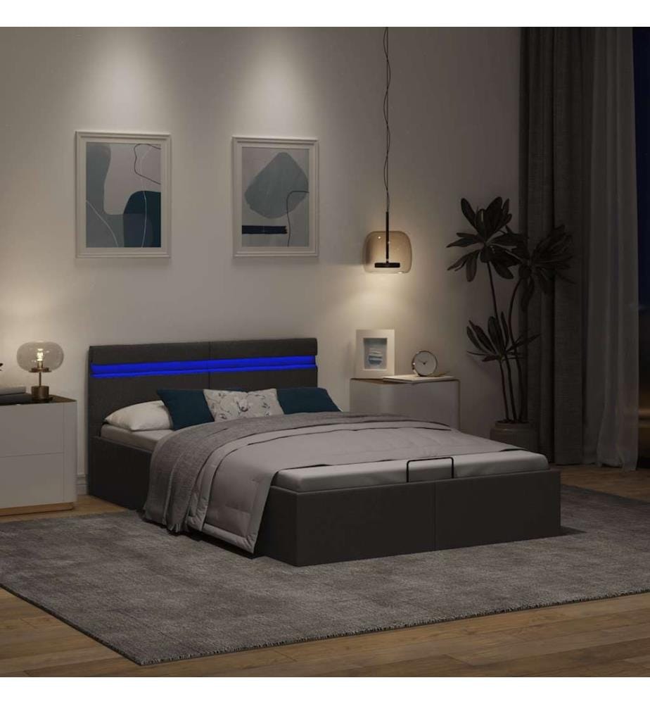 Bett mit Bettkasten Hydraulisch LED Dunkelgrau Stoff 140x200 cm