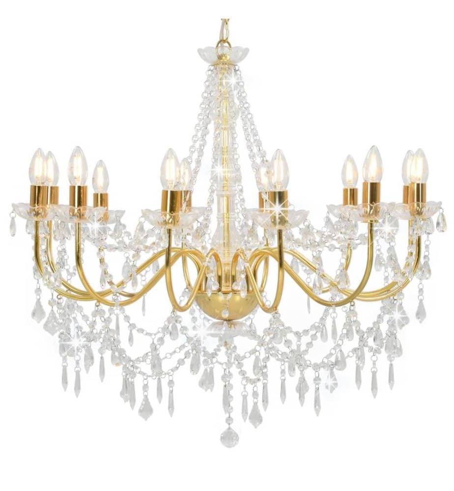 Lustre avec perles Doré 12 ampoules E14