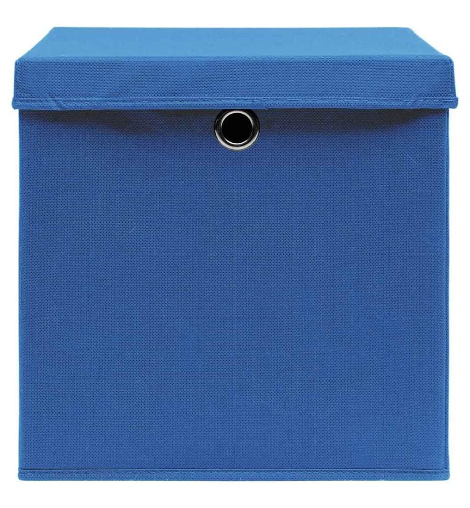 Boîtes de rangement avec couvercle 10 pcs Bleu 32x32x32cm Tissu