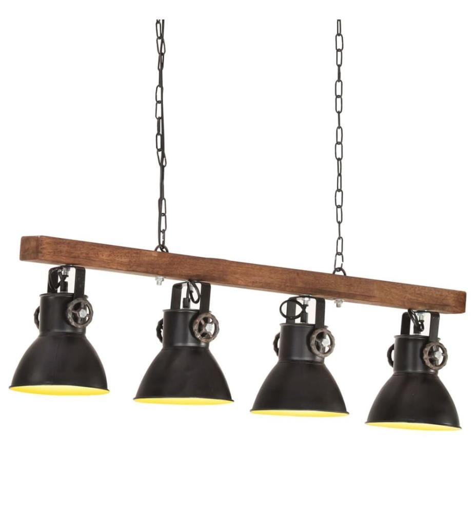 Deckenlampe Industriestil Schwarz E27 Mangoholz