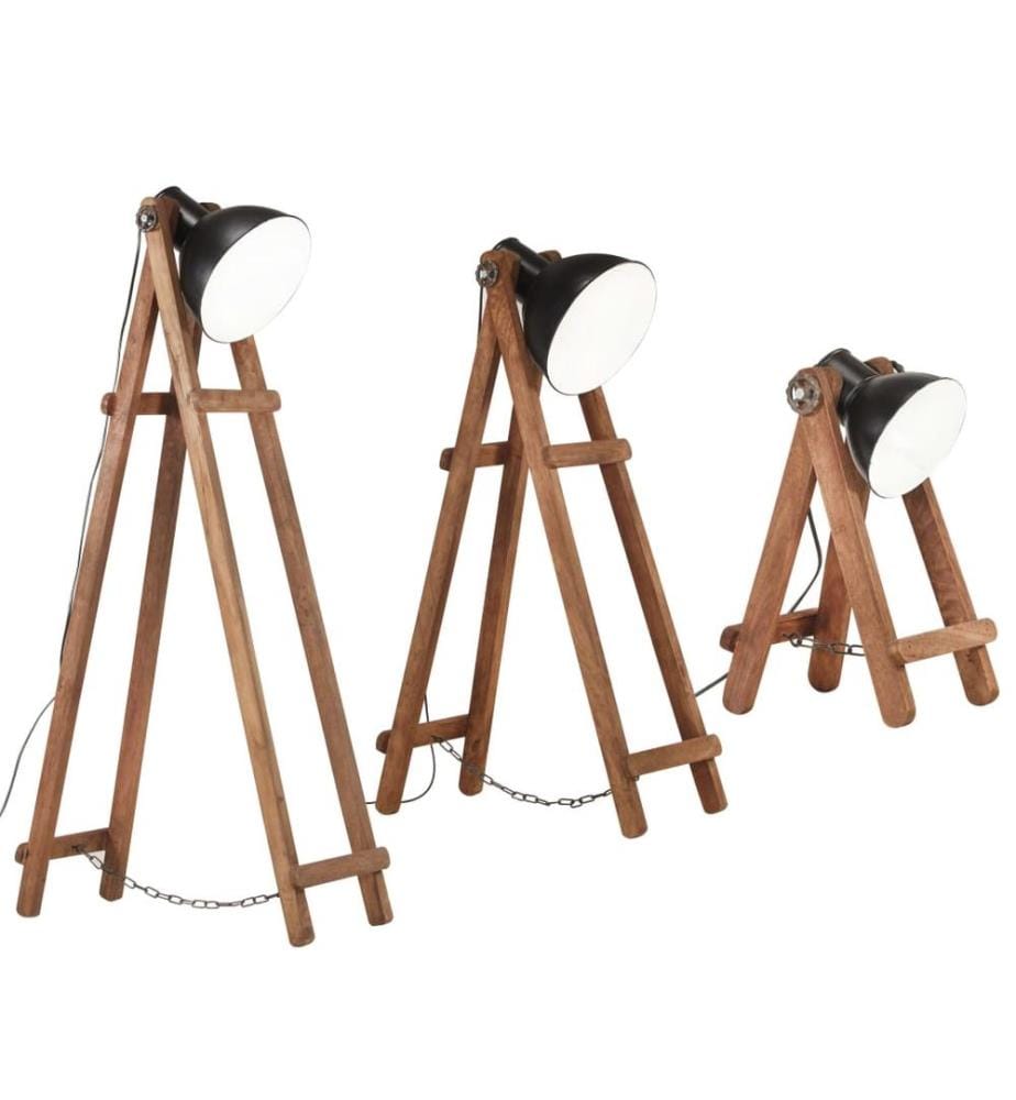 Stehlampen 3 Stk. Schwarz E27 Mango Massivholz